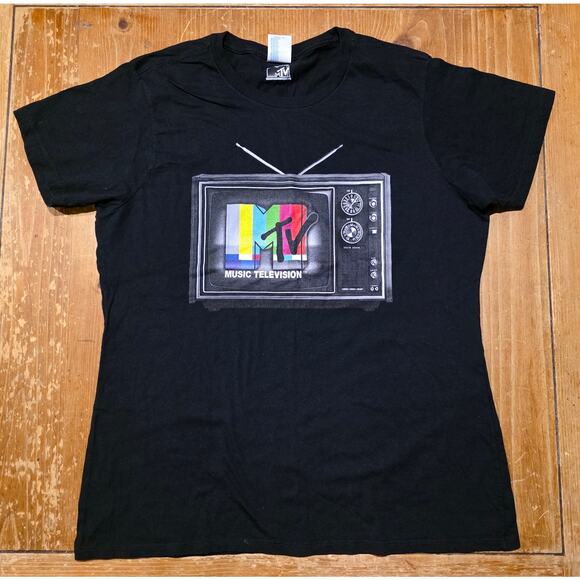Port Authority Tops - Womens XL MTV Black T-Shirt Short Sleeve Port Authority Cotton